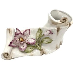 Antique Porcelain Capodimonte Floral Orchid Italian Scroll Vase